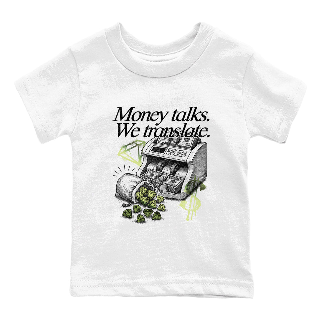 Sneaker match tees – Sneaker Tees To Match Air Foamposite One Pine Green Shoes – Money Talks We Translate Kids T-Shirt White 2