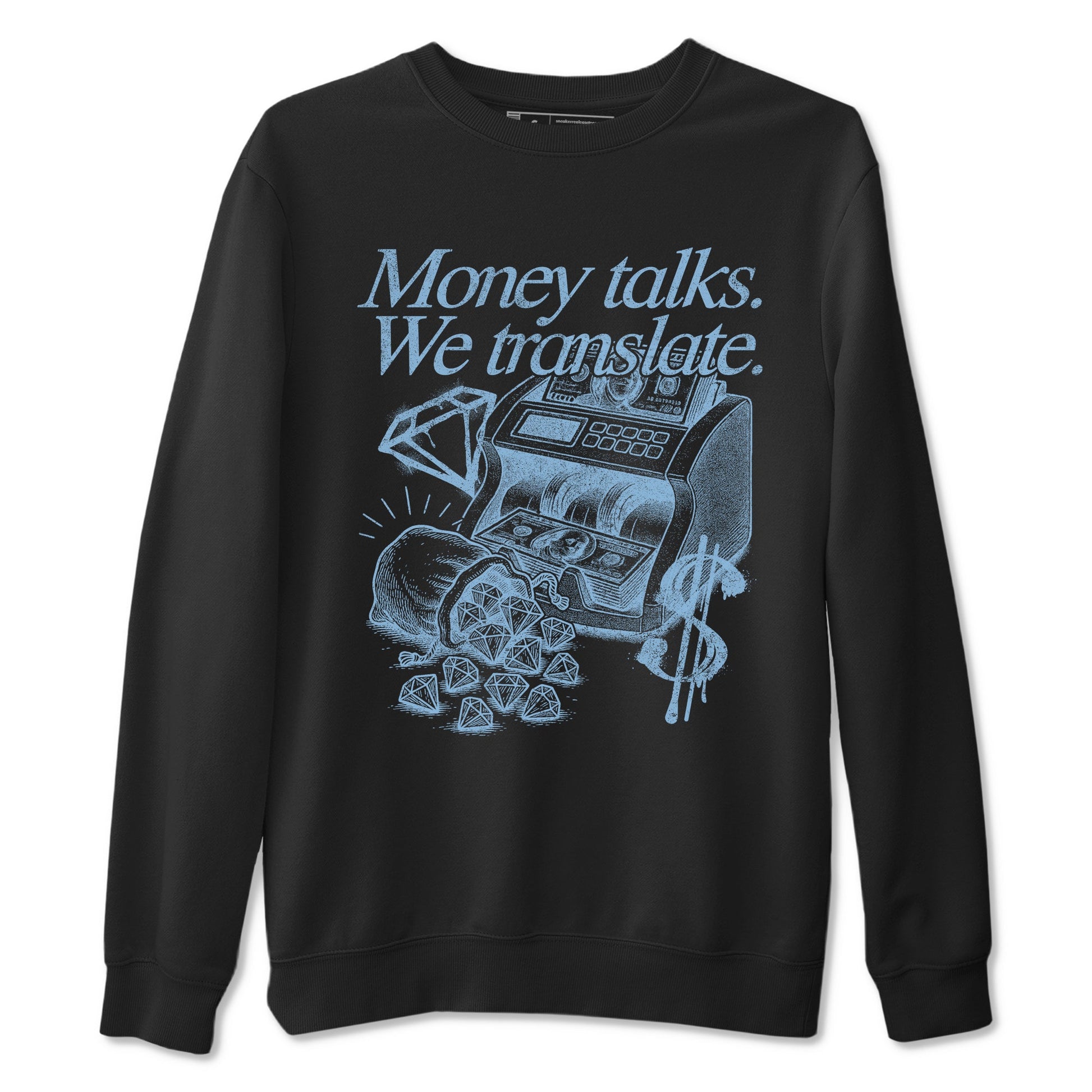 Money Talks We Translate sneaker match t-shirt styled to complete your fit with the Air Foamposite One Psychic Blue sneakers, shown in Black 2.