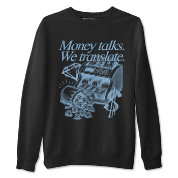 Money Talks We Translate sneaker match t-shirt styled to complete your fit with the Air Foamposite One Psychic Blue sneakers, shown in Black 2.
