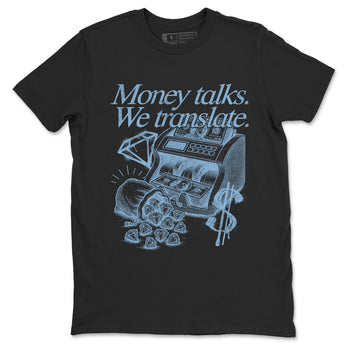 Money Talks We Translate sneaker match t-shirt styled to complete your fit with the Air Foamposite One Psychic Blue sneakers, shown in Black 2.