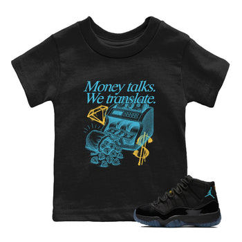 Sneaker Threads – Sneaker Tees To Match Air Jordan 11 Retro Gamma – Money Talks We Translate Youth Graphic Tee Black 1. Perfect for Jordan releases 2025 colorways.