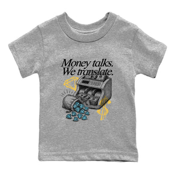 Sneaker Threads – Sneaker Tees To Match Air Jordan 11 Retro Gamma – Money Talks We Translate Youth Graphic Tee Heather Grey 2. Perfect for Jordan releases 2025 colorways.