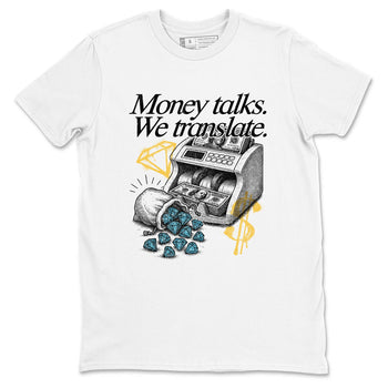 Sneaker Threads – Sneaker Tees To Match Air Jordan 11 Retro Gamma – Money Talks We Translate Graphic Tee White 2. Perfect for Jordan releases 2025 colorways.