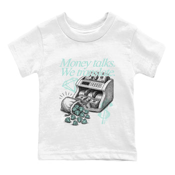 Money Talks We Translate baby and kids t-shirt crafted for little sneakerheads to shine with the Air Jordan 11 Igloo sneakers, displayed in White 2.