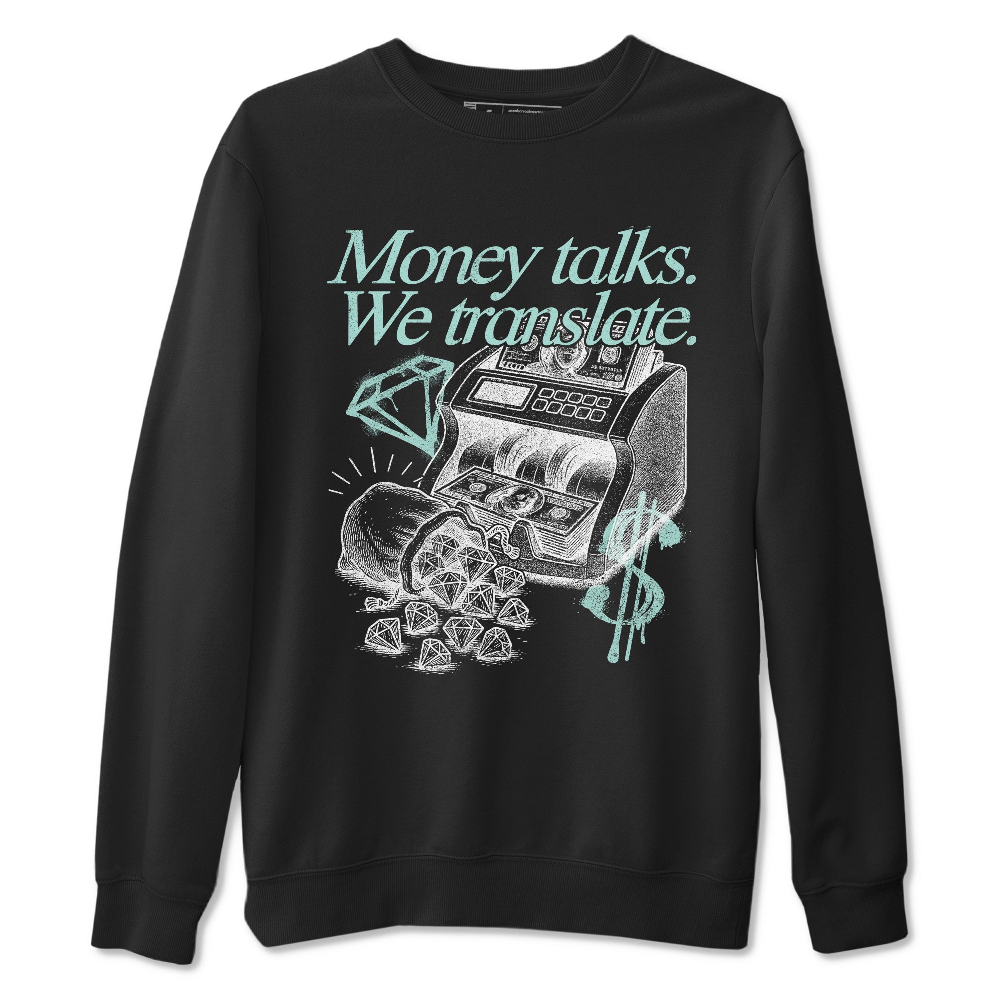 Money Talks We Translate sneaker match t-shirt styled to complete your fit with the Air Jordan 11 Igloo sneakers, shown in Black 2.