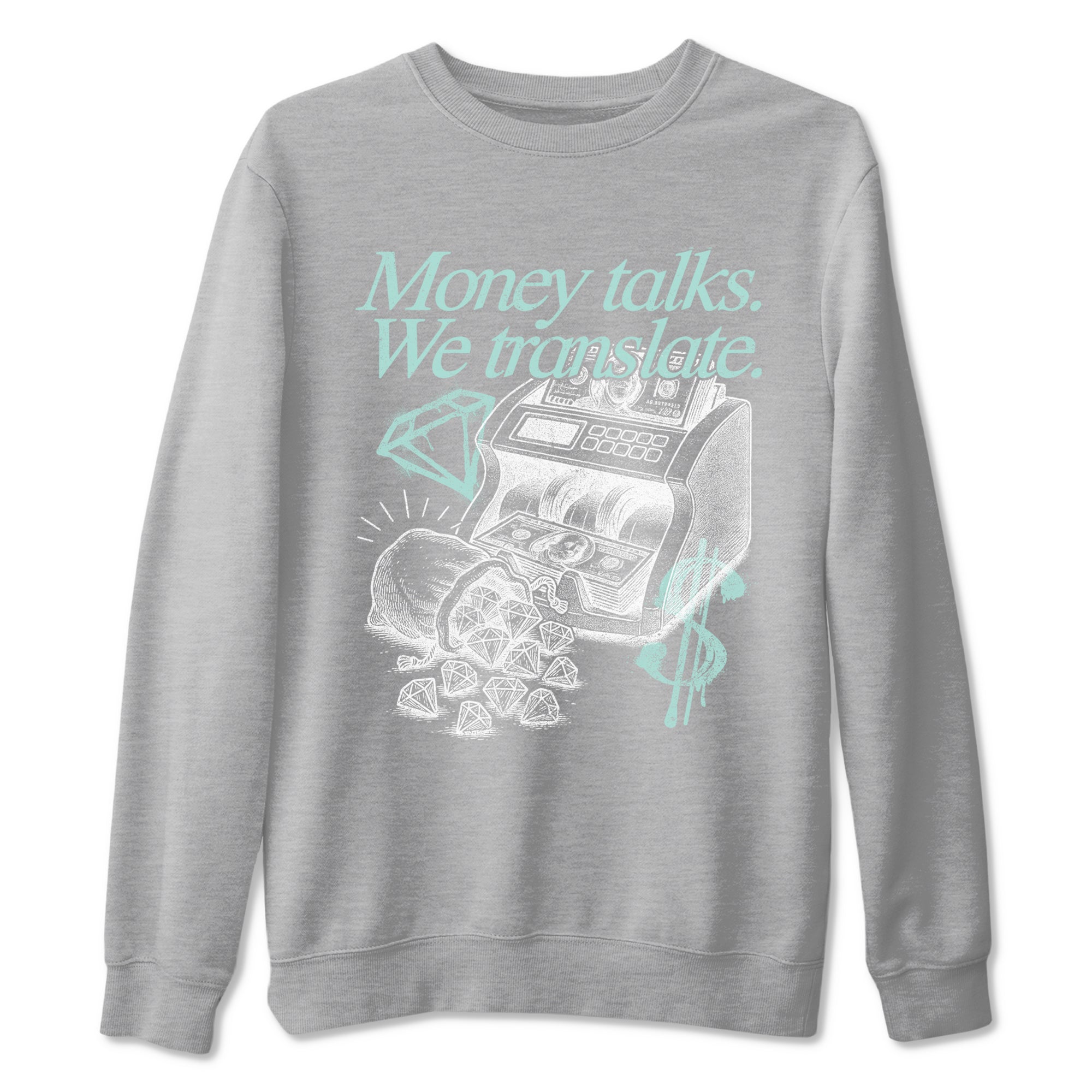 Money Talks We Translate sneaker match t-shirt styled to complete your fit with the Air Jordan 11 Igloo sneakers, shown in Heather Grey 2.