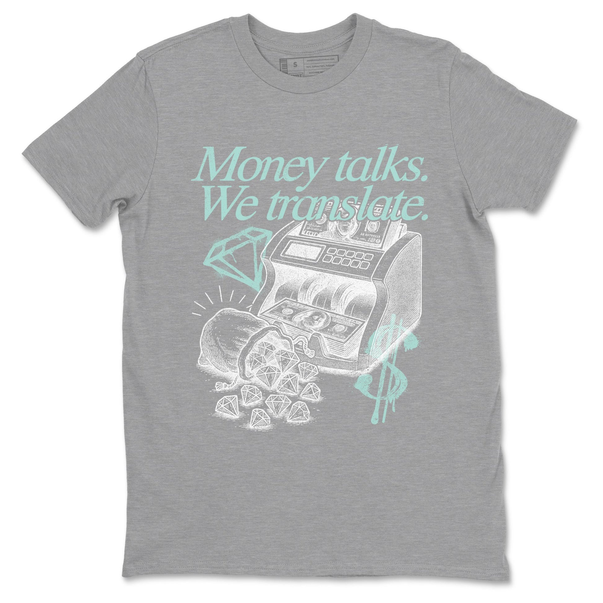 Money Talks We Translate sneaker match t-shirt styled to complete your fit with the Air Jordan 11 Igloo sneakers, shown in Heather Grey 2.