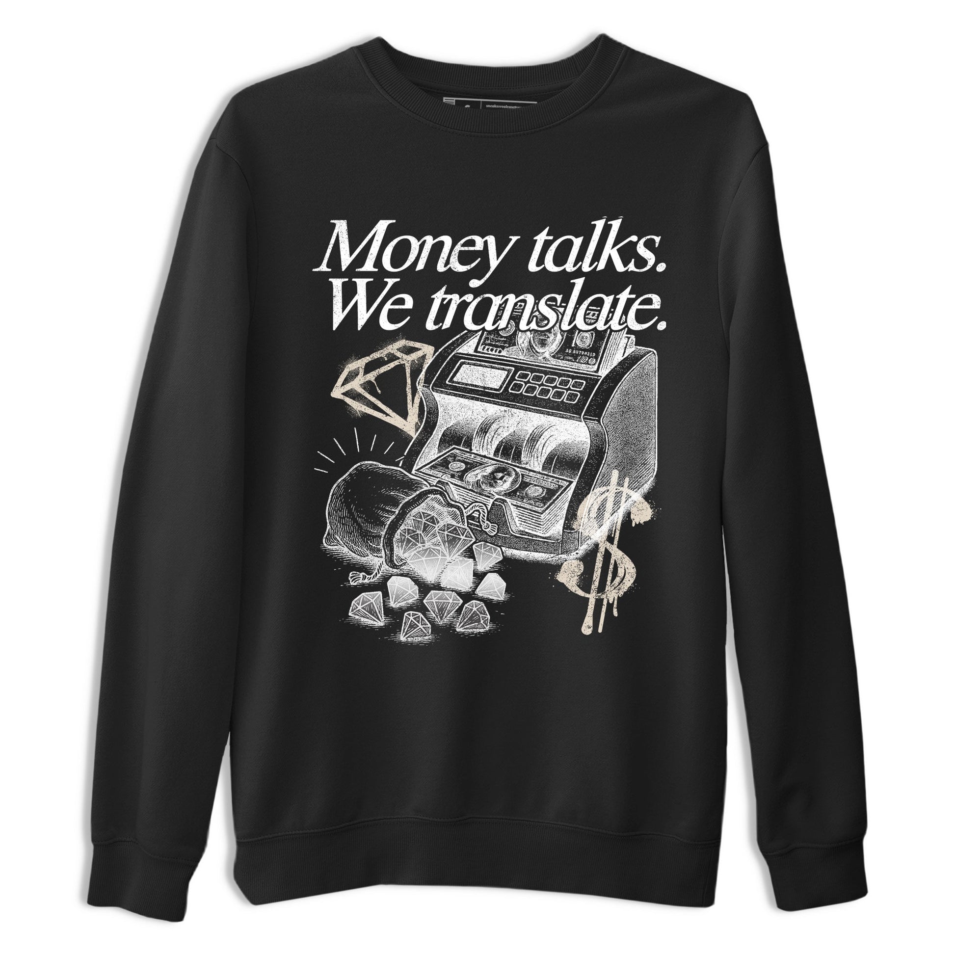 Money Talks We Translate sneaker match t-shirt styled to complete your fit with the Air Jordan 3 Pure Money sneakers, shown in Black 2.
