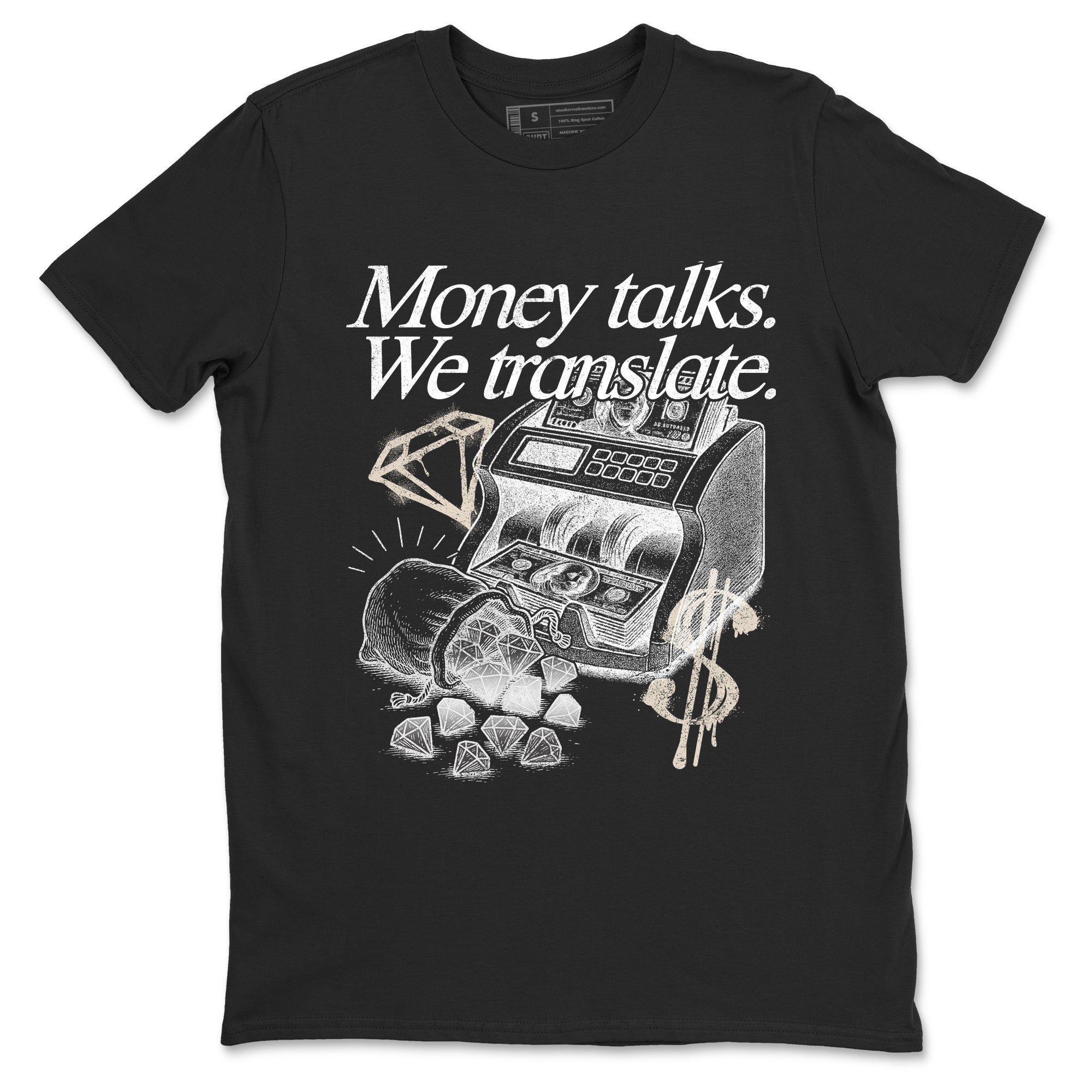 Money Talks We Translate sneaker match t-shirt styled to complete your fit with the Air Jordan 3 Pure Money sneakers, shown in Black 2.