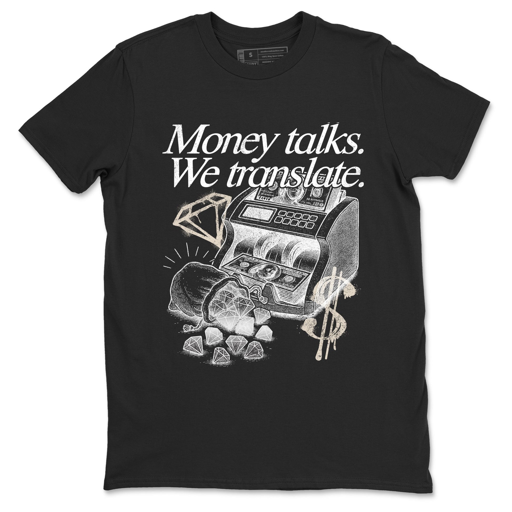 Money Talks We Translate sneaker match t-shirt styled to complete your fit with the Air Jordan 3 Pure Money sneakers, shown in Black 2.