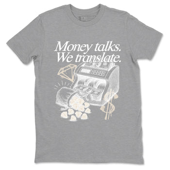 Money Talks We Translate sneaker match t-shirt styled to complete your fit with the Air Jordan 3 Pure Money sneakers, shown in Heather Grey 2.