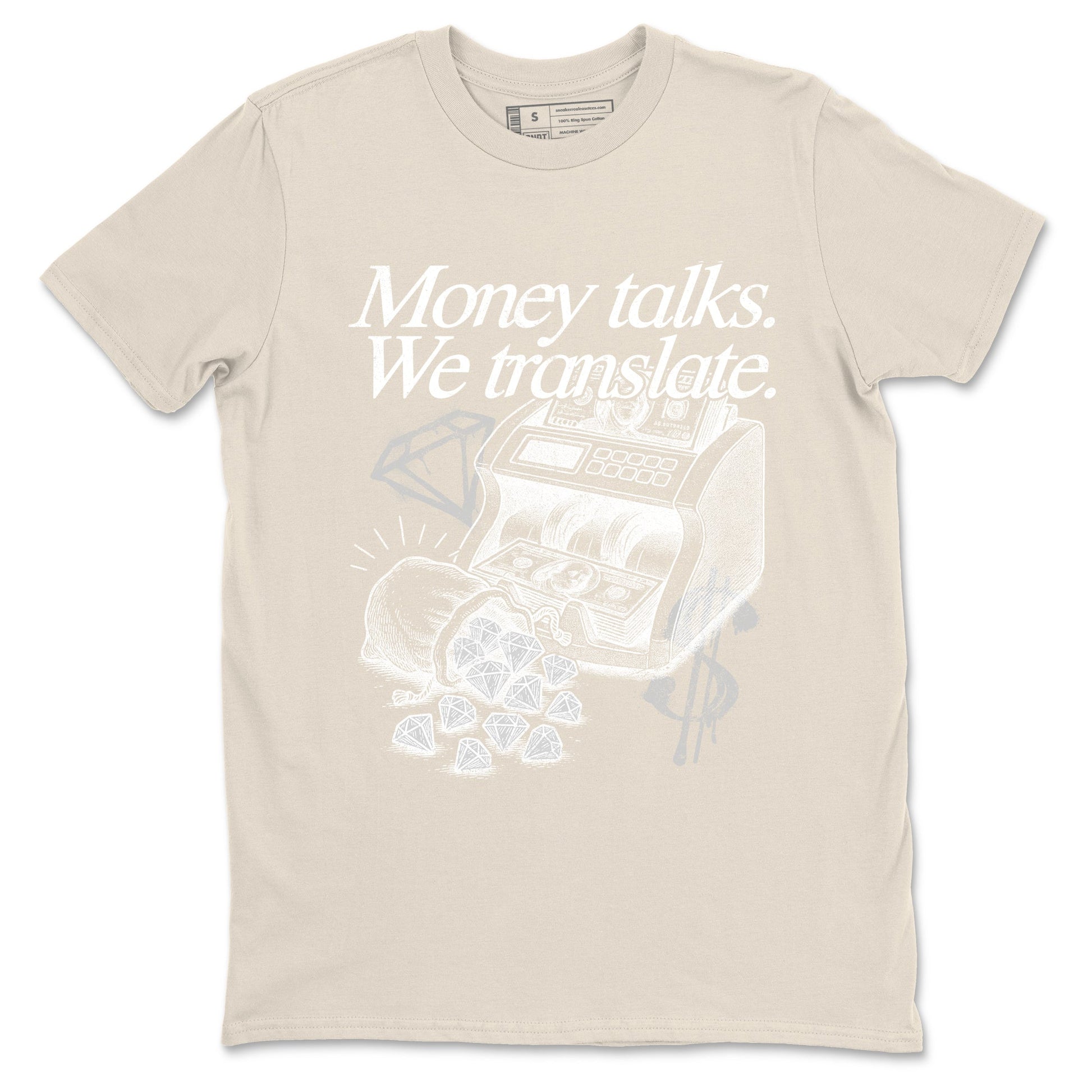 Money Talks We Translate sneaker match t-shirt styled to complete your fit with the Air Jordan 3 Pure Money sneakers, shown in Natural 2.