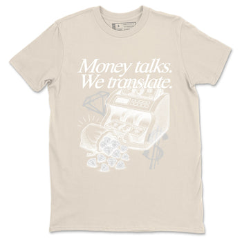 Money Talks We Translate sneaker match t-shirt styled to complete your fit with the Air Jordan 3 Pure Money sneakers, shown in Natural 2.