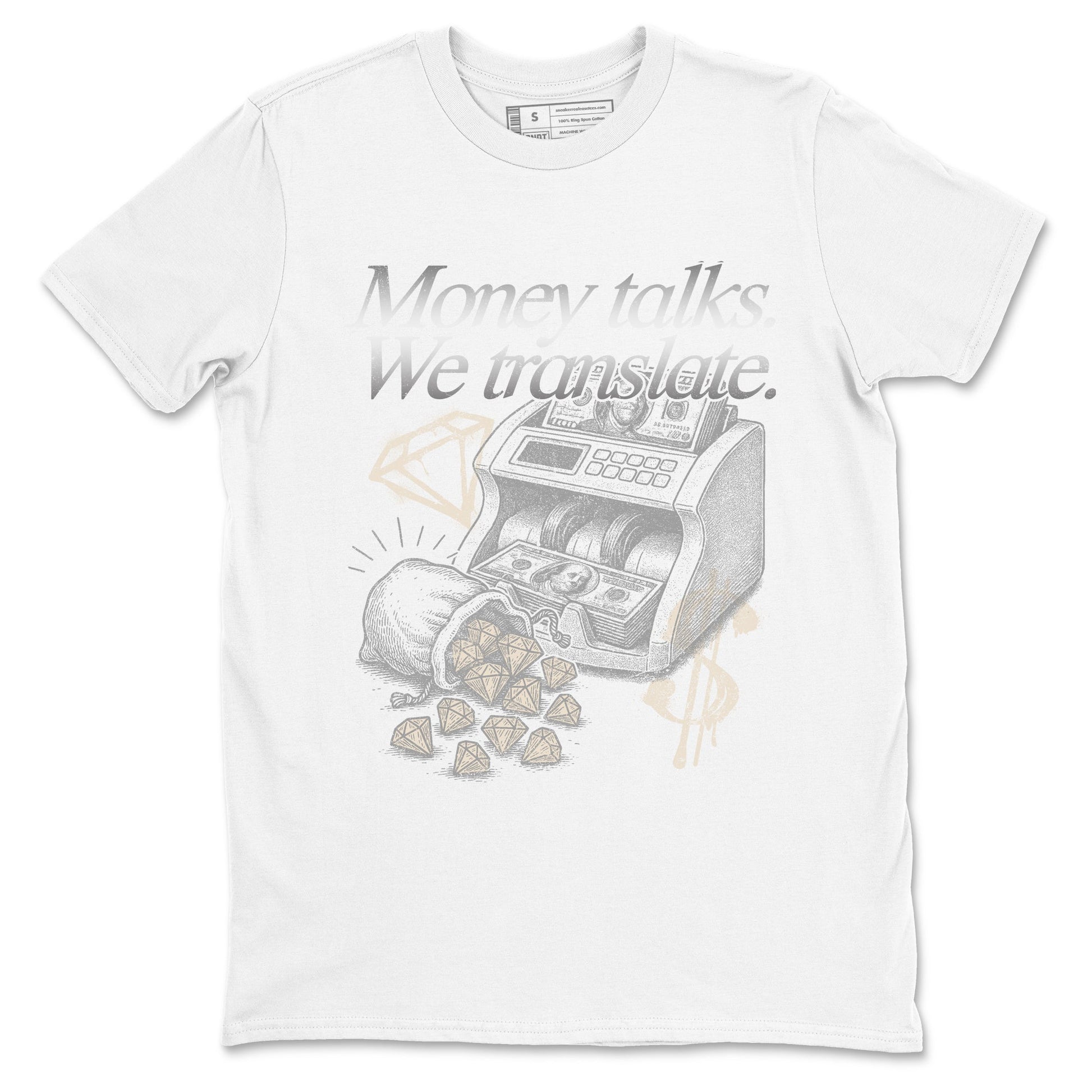 Money Talks We Translate sneaker match t-shirt styled to complete your fit with the Air Jordan 3 Pure Money sneakers, shown in White 2.