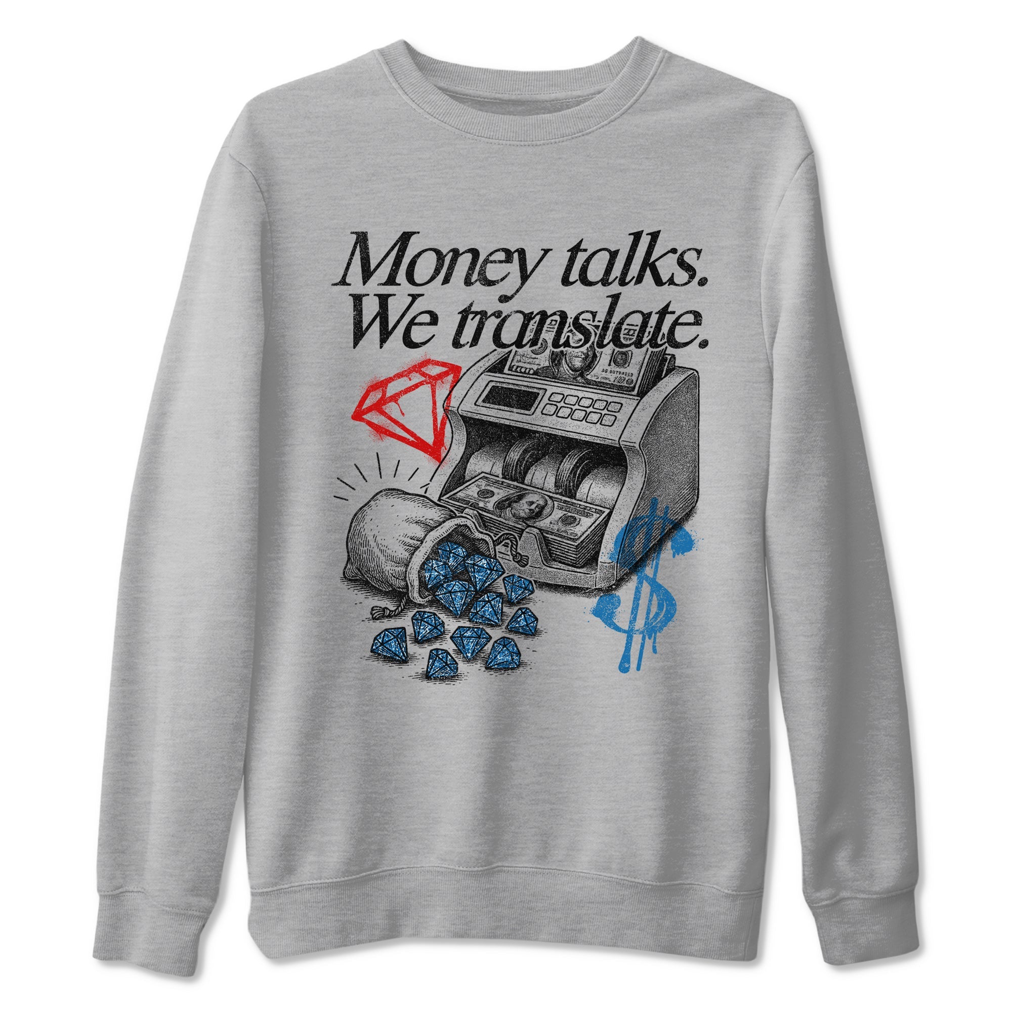 Money Talks We Translate sneaker match t-shirt styled to complete your fit with the Air Jordan 3 Rare Air sneakers, shown in Heather Grey 2.