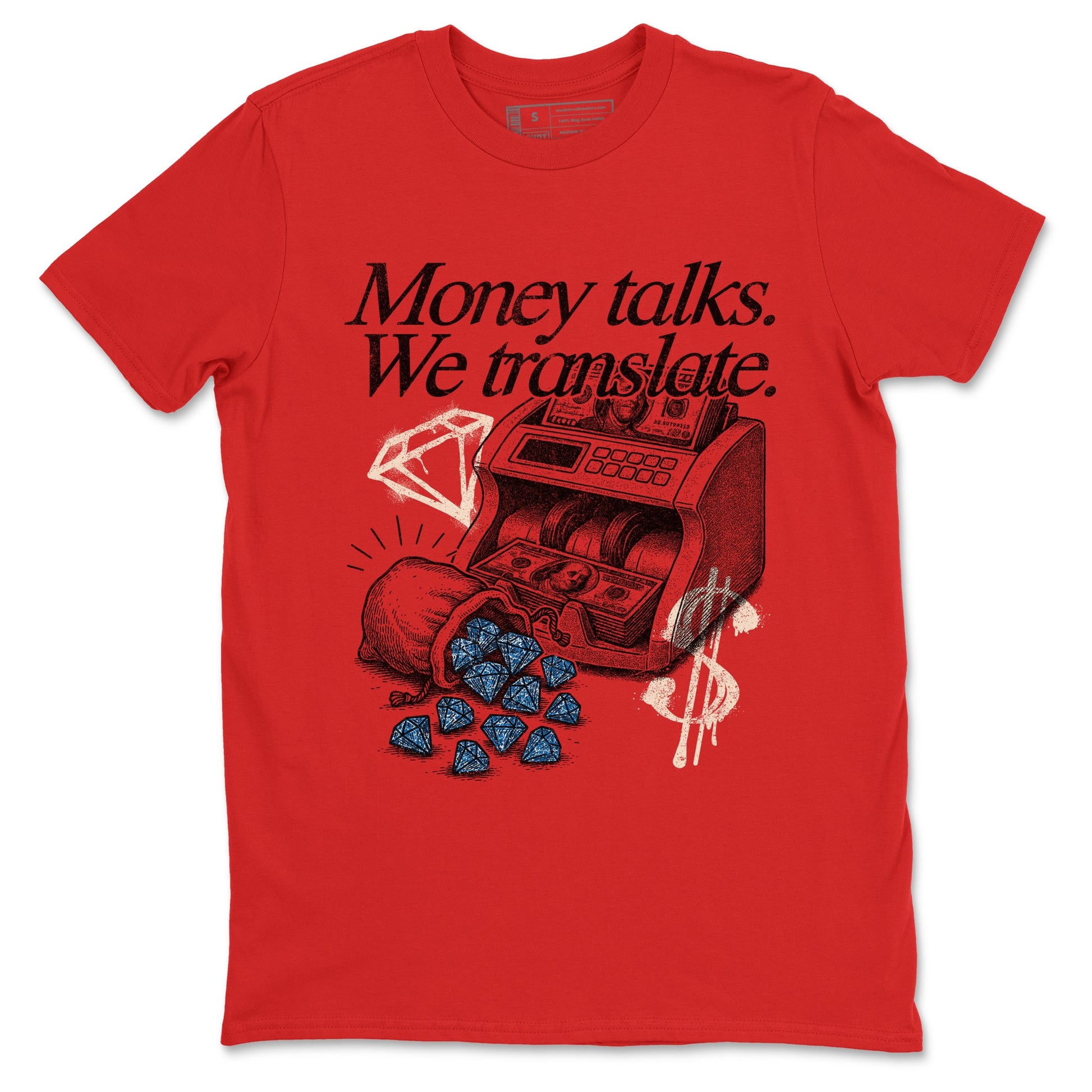 Money Talks We Translate sneaker match t-shirt styled to complete your fit with the Air Jordan 3 Rare Air sneakers, shown in Red 2.