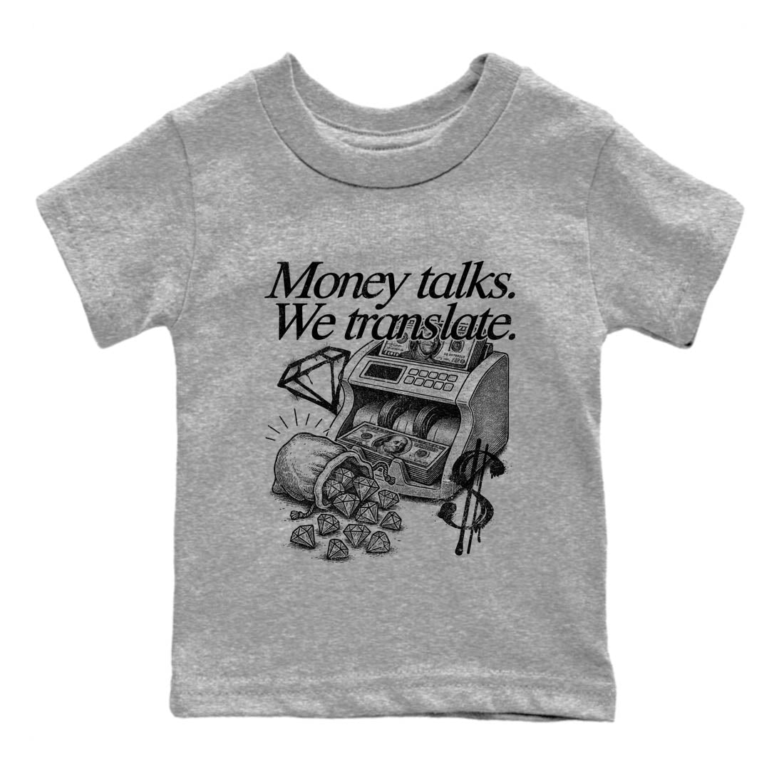Best Sneakerfit graphic tee – Sneaker Tees To Match Air Jordan 4 Retro Black Cat Sneakers – Money Talks We Translate Kids T-Shirt Heather Grey 2