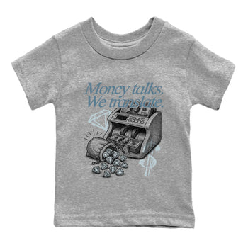 Sneaker match tees – Sneaker Tees To Match 4s Worn Blue Air Jordan 4 Denim Shoes – Money Talks We Translate Kids T-Shirt Heather Grey 2