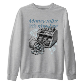 Sneaker match tees – Sneaker Tees To Match 4s Worn Blue Air Jordan 4 Denim Shoes – Money Talks We Translate Tee Heather Grey 2