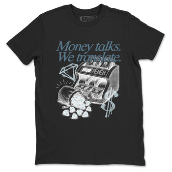 Sneaker match tees – Sneaker Tees To Match 4s Worn Blue Air Jordan 4 Denim Shoes – Money Talks We Translate Tee Black 2