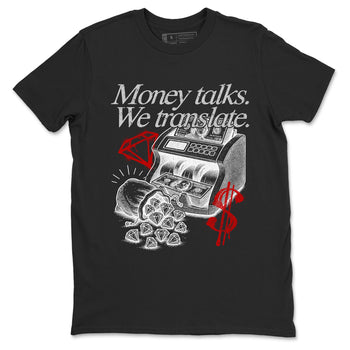 Money Talks We Translate sneaker match t-shirt styled to complete your fit with the Air Jordan 4 White Cement sneakers, shown in Black 2.