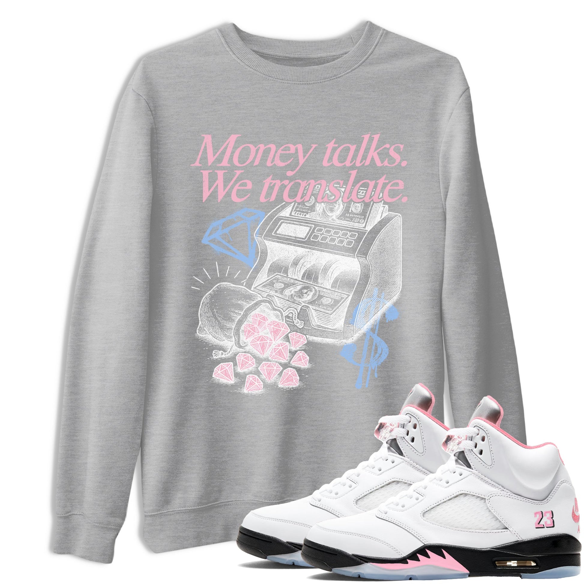Sneaker match tees – Sneaker Tees To Match Air Jordan 5 35th Anniversary Shoes – Money Talks We Translate Tee Heather Grey 1