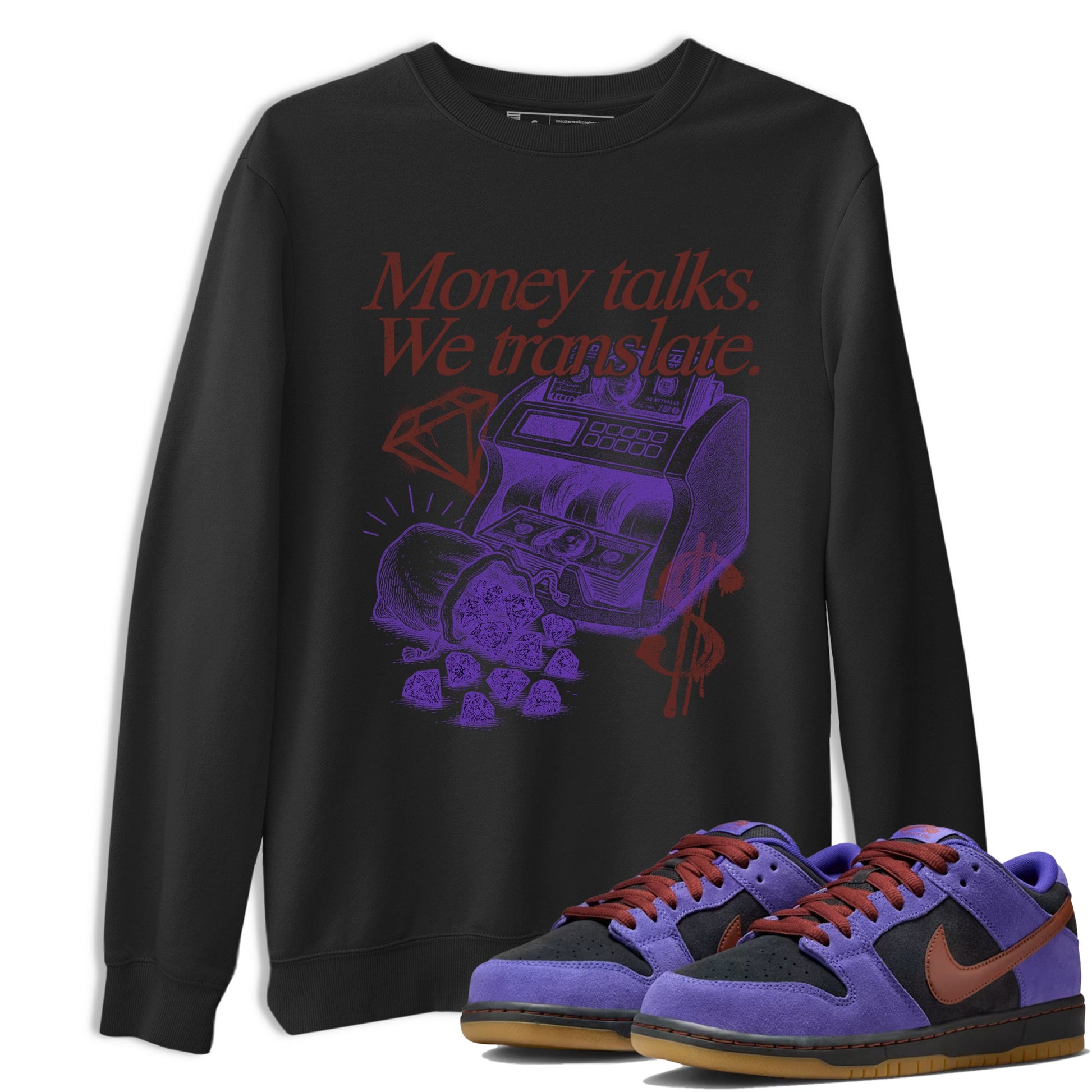 Sneaker match tees – Sneaker Threads To Match Dunk Low Persian Violet Shoes – Money Talks We Translate Tee Black 1