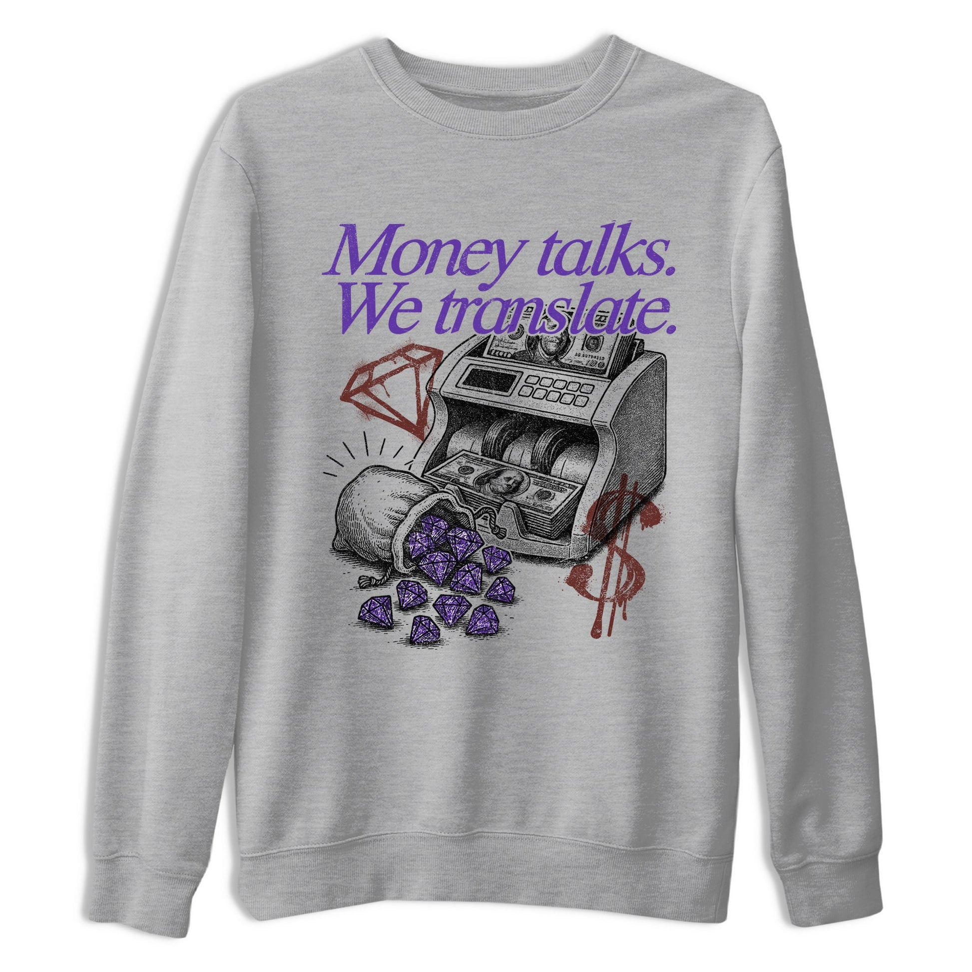 Sneaker match tees – Sneaker Threads To Match Dunk Low Persian Violet Shoes – Money Talks We Translate Tee Heather Grey 2