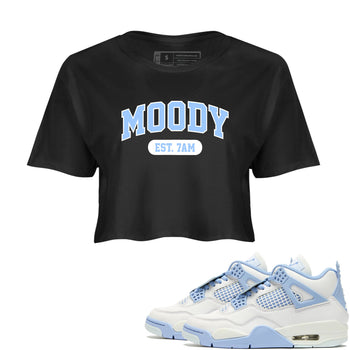 Moody womens crop tee made to vibe with the Air Jordan 4 Aluminum sneakers — the perfect match in Black 1.