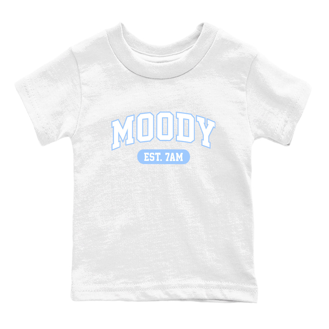 Moody baby and kids t-shirt crafted for little sneakerheads to shine with the Air Jordan 4 Aluminum sneakers, displayed in White 2.