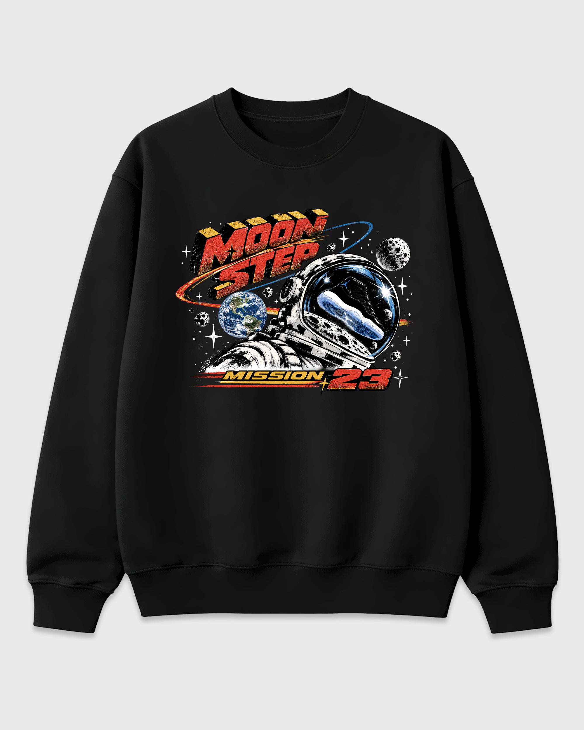Moon Step Graphic T-Shirt featuring original streetwear artwork designed to match the Air Jordan 11 Retro Space Jam. Black 2 Graphic Tee.