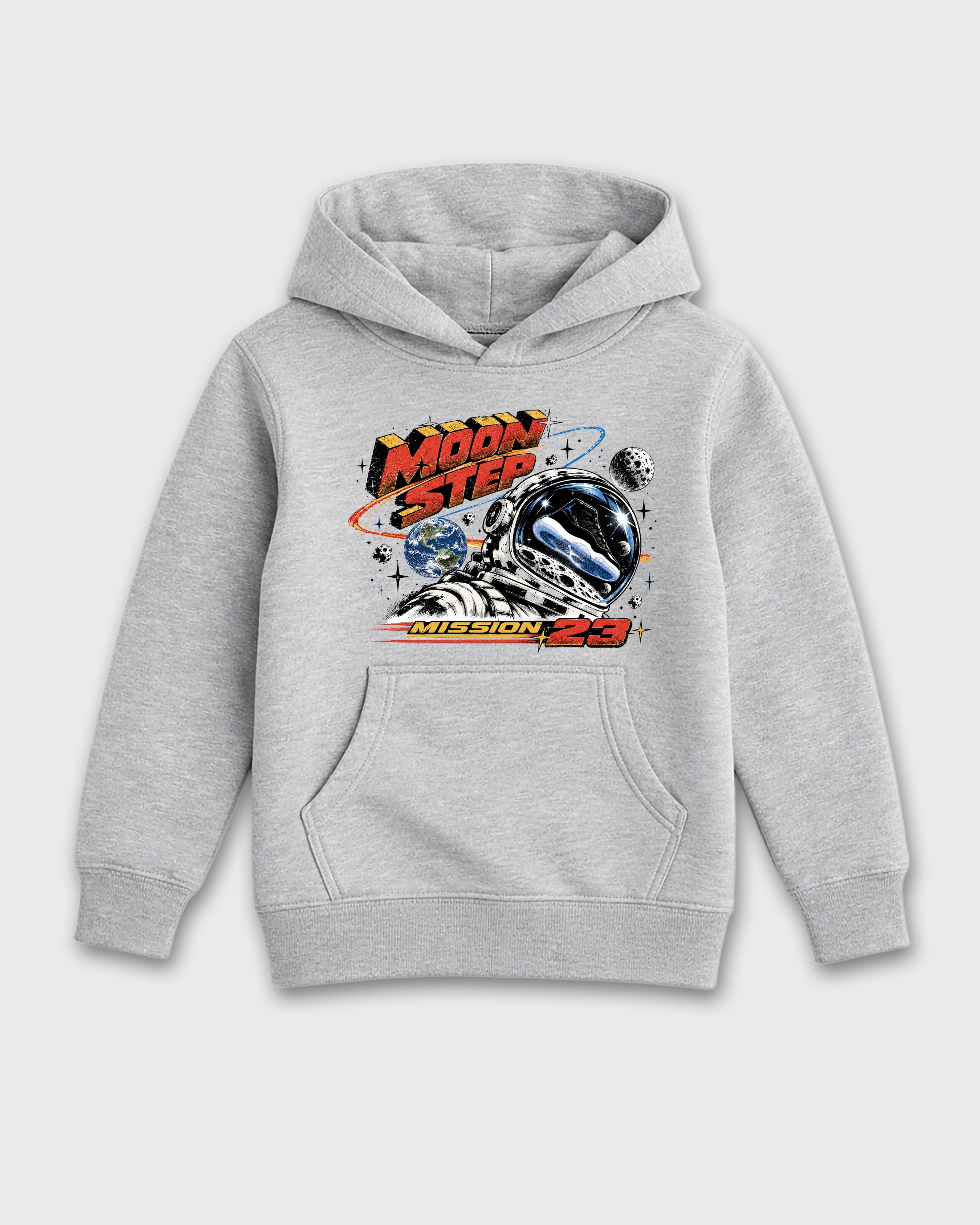 Moon Step Baby & Kids Graphic Hoodie featuring original artwork designed to match the Air Jordan 11 Retro Space Jam. Heather Grey 2 Kids Graphic Sweater.