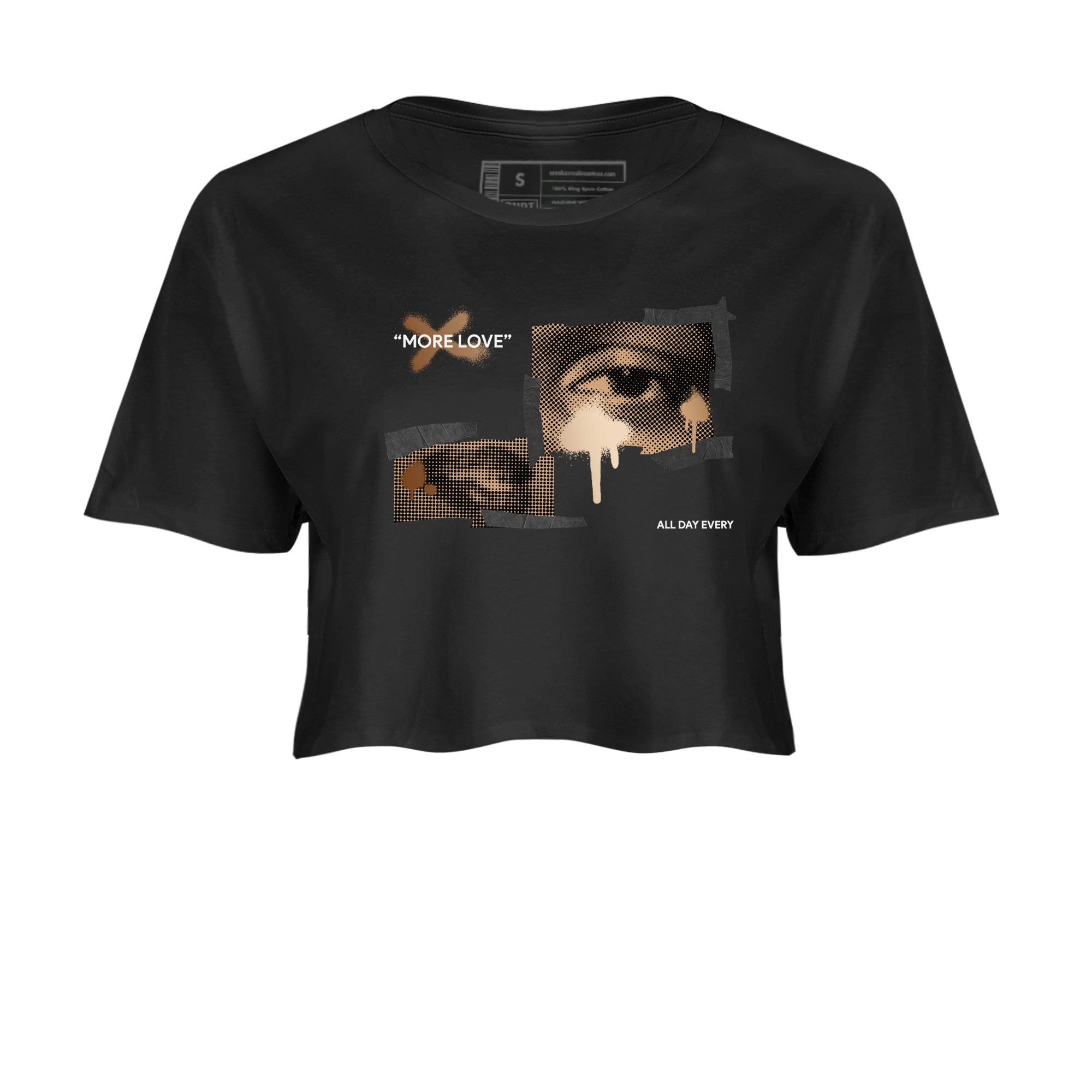 Foams One Metallic Copper shirts to match jordans More Love sneaker match tees Air Foamposite One Metallic Copper match shoes to clothes SNRT Sneaker Tees unisex cotton Black 2 crop tee