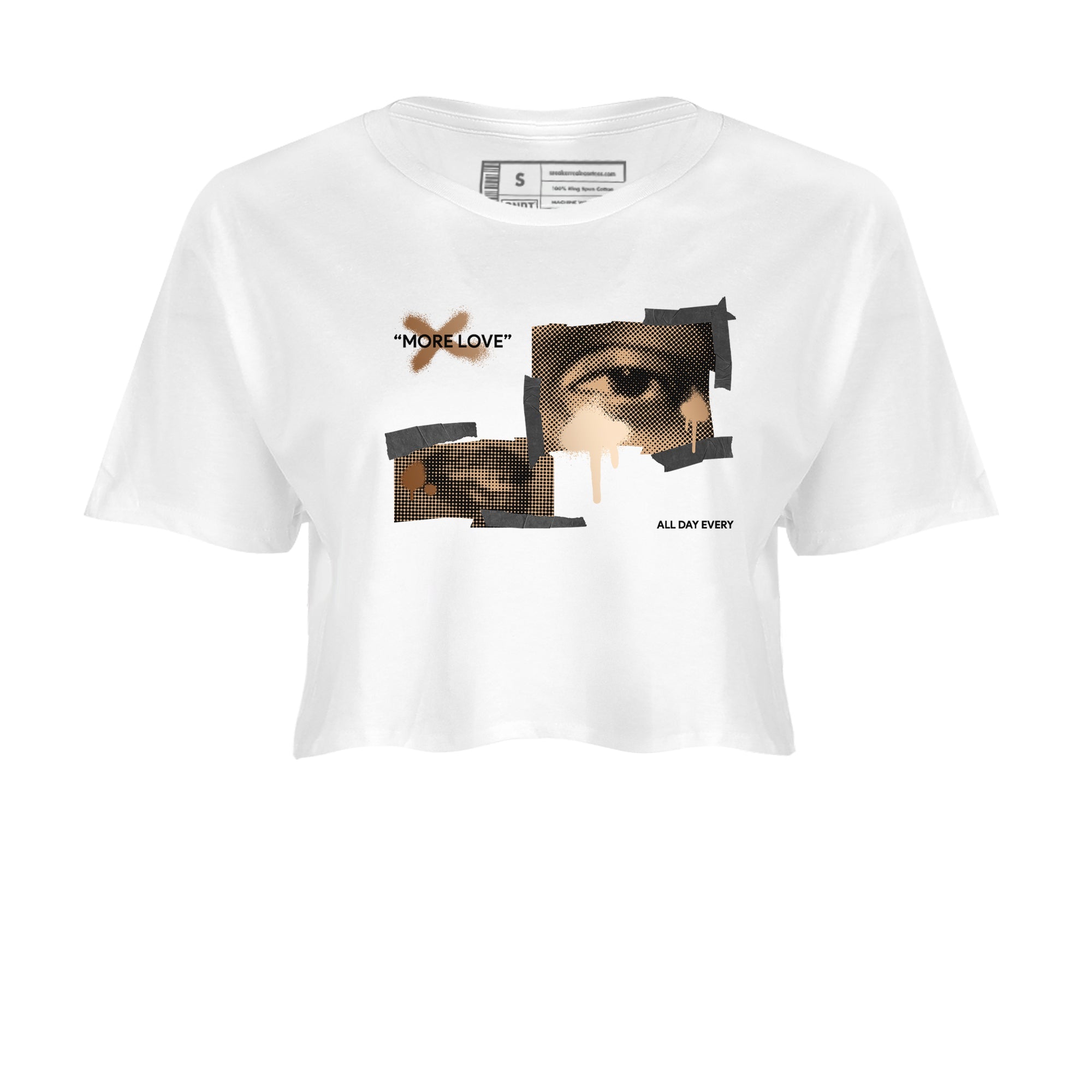 Foams One Metallic Copper shirts to match jordans More Love sneaker match tees Air Foamposite One Metallic Copper match shoes to clothes SNRT Sneaker Tees unisex cotton White 2 crop tee