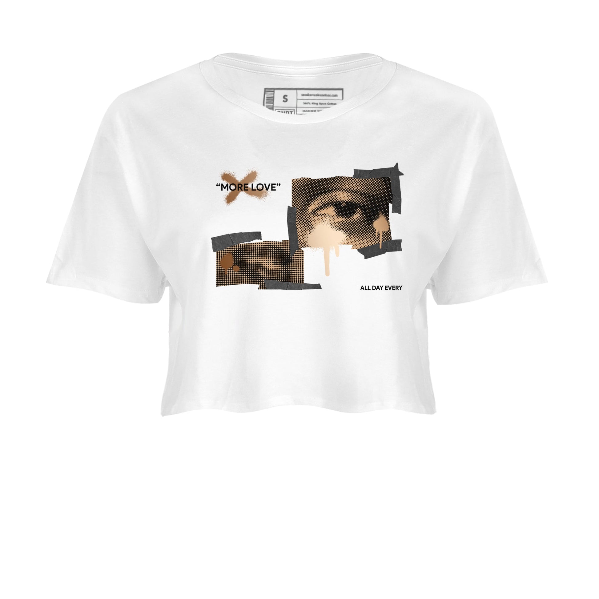 Foams One Metallic Copper shirts to match jordans More Love sneaker match tees Air Foamposite One Metallic Copper match shoes to clothes SNRT Sneaker Tees unisex cotton White 2 crop tee