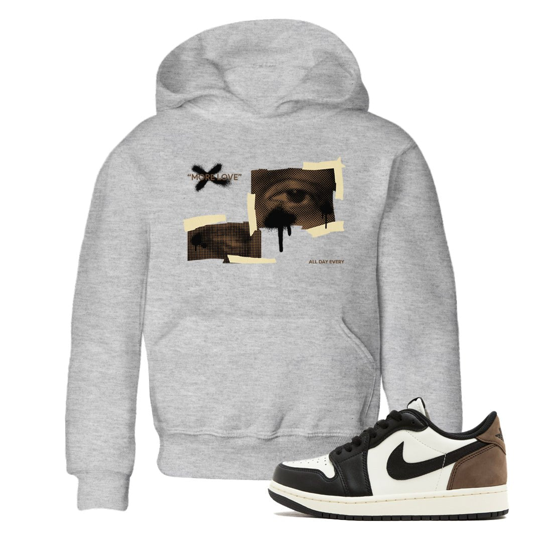 1s Low OG Mocha shirts to match jordans More Love sneaker match tees Air Jordan 1 Mocha match shoes to clothes SNRT Sneaker Tees Youth Baby Heather Grey 1 tee