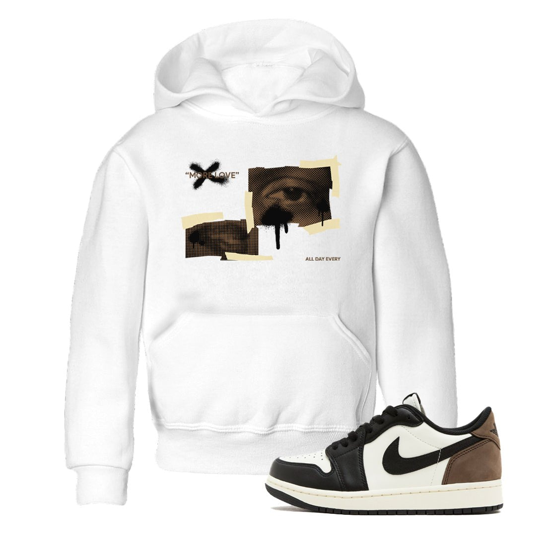 1s Low OG Mocha shirts to match jordans More Love sneaker match tees Air Jordan 1 Mocha match shoes to clothes SNRT Sneaker Tees Youth Baby White 1 tee