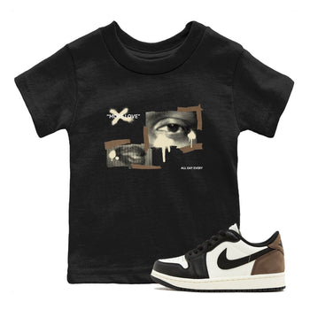 1s Low OG Mocha shirts to match jordans More Love sneaker match tees Air Jordan 1 Mocha match shoes to clothes SNRT Sneaker Tees Youth Baby Black 1 tee