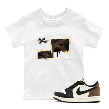 1s Low OG Mocha shirts to match jordans More Love sneaker match tees Air Jordan 1 Mocha match shoes to clothes SNRT Sneaker Tees Youth Baby White 1 tee