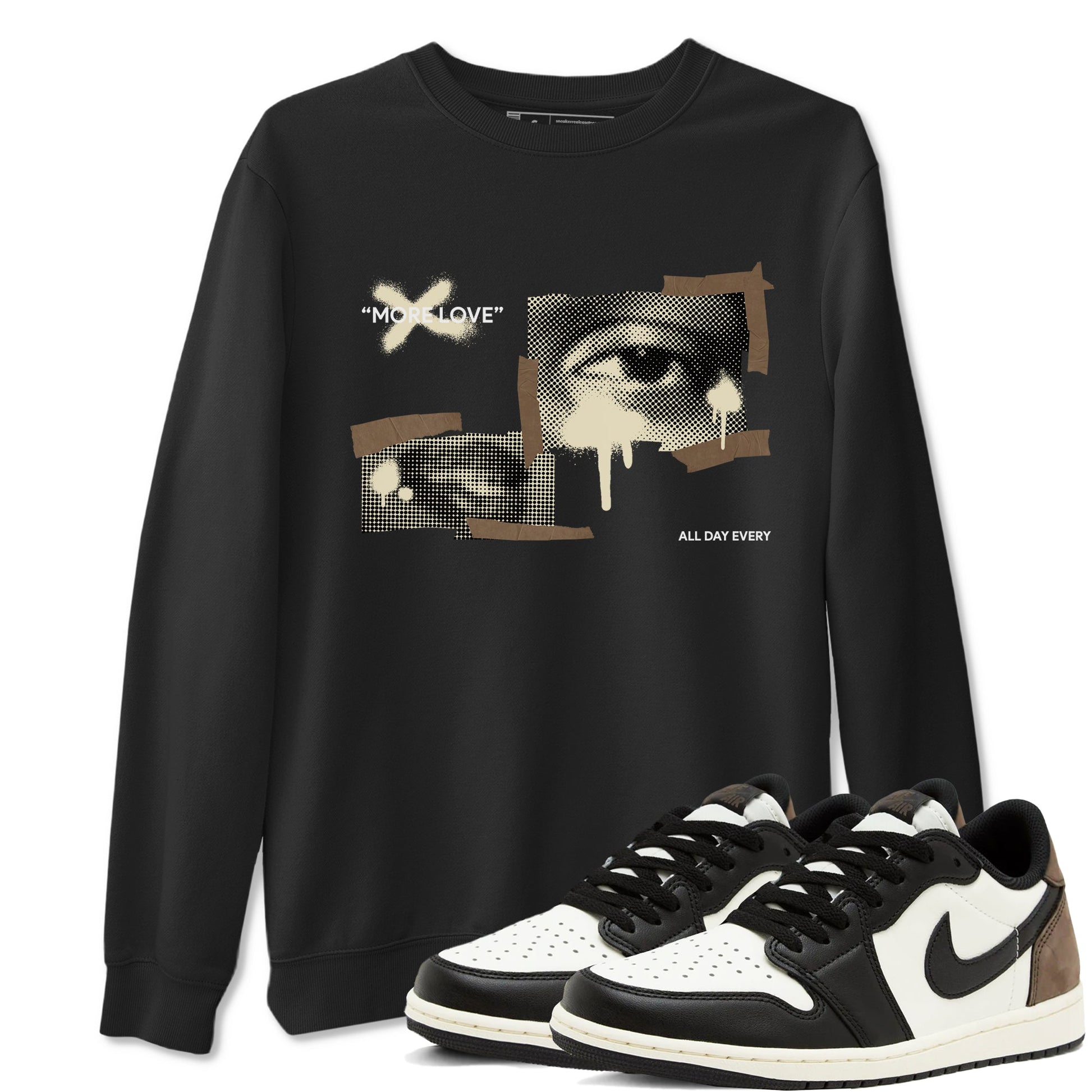 1s Low OG Mocha shirts to match jordans More Love sneaker match tees Air Jordan 1 Mocha match shoes to clothes SNRT Sneaker Tees unisex cotton Black 1 shirts