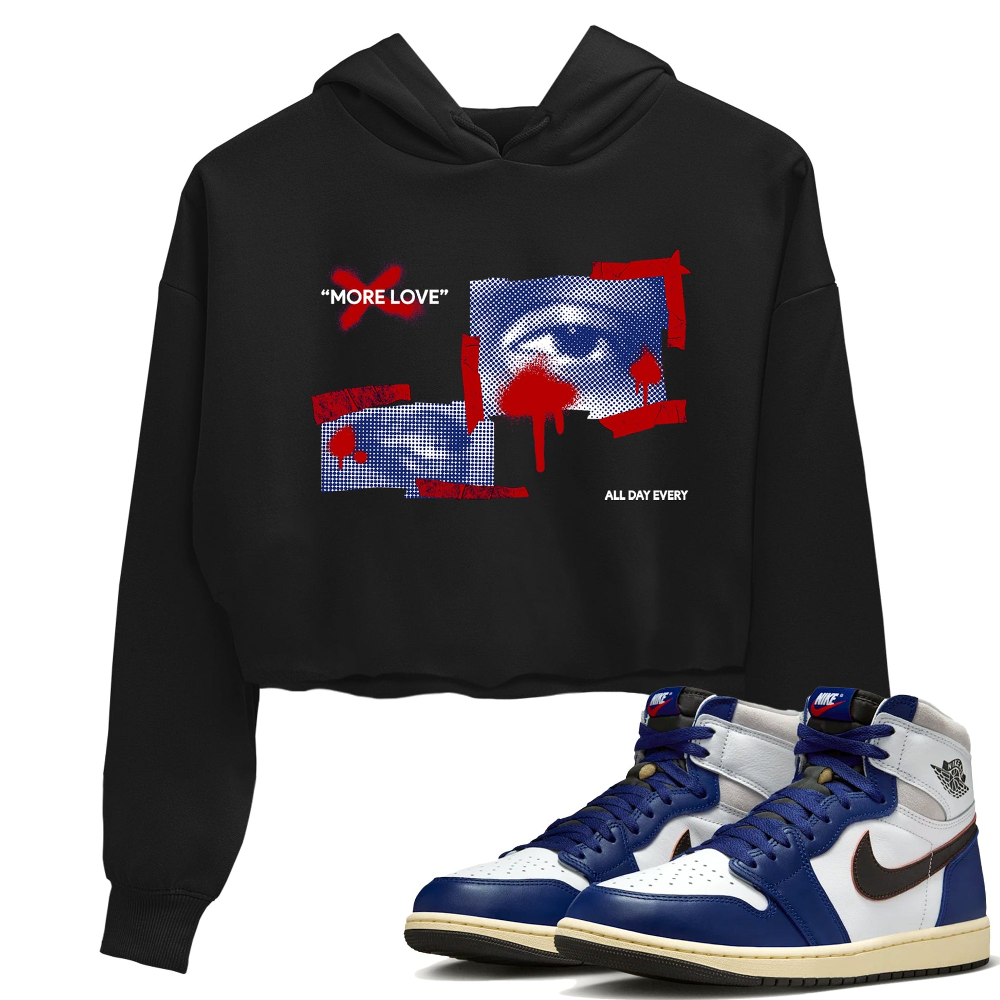 1s Rare Air shirts to match jordans More Love sneaker match tees Air Jordan 1 High OG Rare Air Deep Royal Blue match shoes to clothes SNRT Sneaker Tees unisex cotton Black 1 crop tee