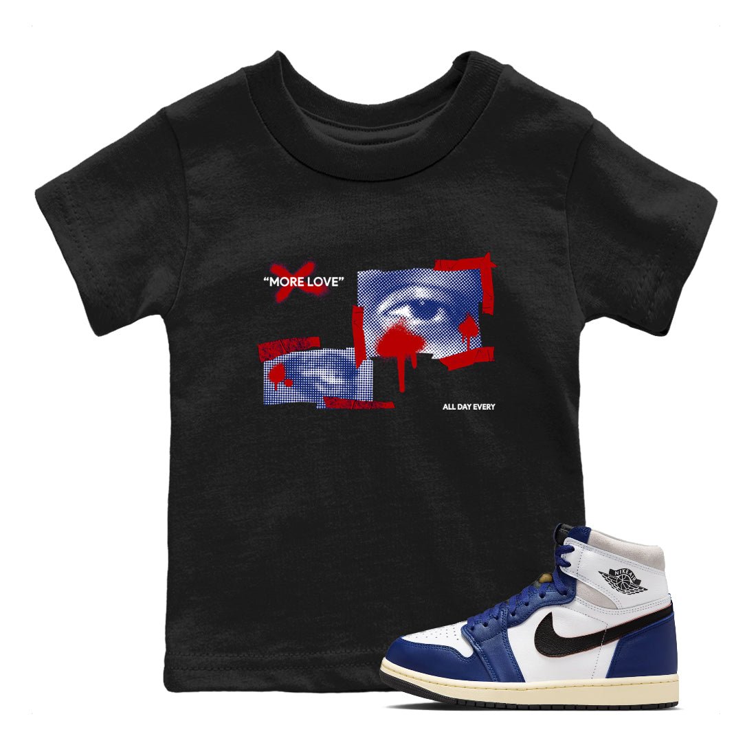 1s Rare Air shirts to match jordans More Love sneaker match tees Air Jordan 1 High OG Rare Air Deep Royal Blue match shoes to clothes SNRT Sneaker Tees Youth Baby Black 1 tee