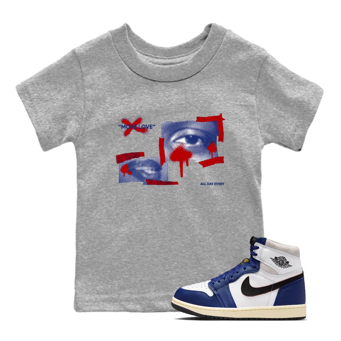 1s Rare Air shirts to match jordans More Love sneaker match tees Air Jordan 1 High OG Rare Air Deep Royal Blue match shoes to clothes SNRT Sneaker Tees Youth Baby Heather Grey 1 tee