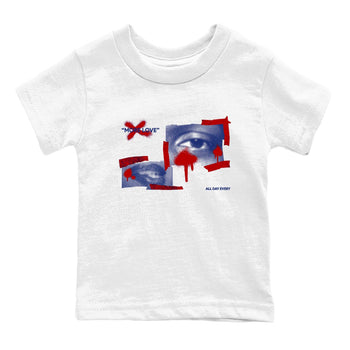 1s Rare Air shirts to match jordans More Love sneaker match tees Air Jordan 1 High OG Rare Air Deep Royal Blue match shoes to clothes SNRT Sneaker Tees Youth Baby White 2 tee