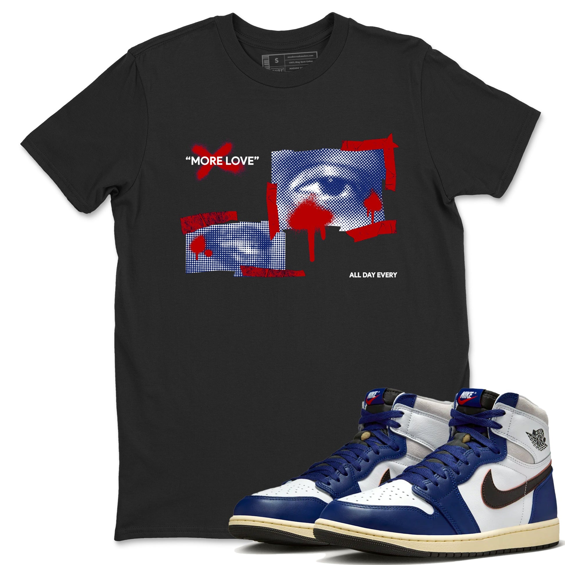 1s Rare Air shirts to match jordans More Love sneaker match tees Air Jordan 1 High OG Rare Air Deep Royal Blue match shoes to clothes SNRT Sneaker Tees unisex cotton Black 1 shirts