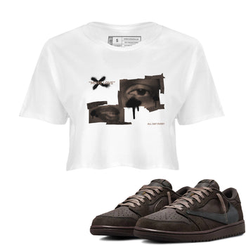Air Jordan 1 Travis Scott Velvet Brown shirts to match jordans More Love sneaker match tees Travis Scott x Air Jordan 1 Low OG Velvet Brown best t shirts to wear with jordans SNRT Sneaker Tees unisex cotton White 1 crop tee
