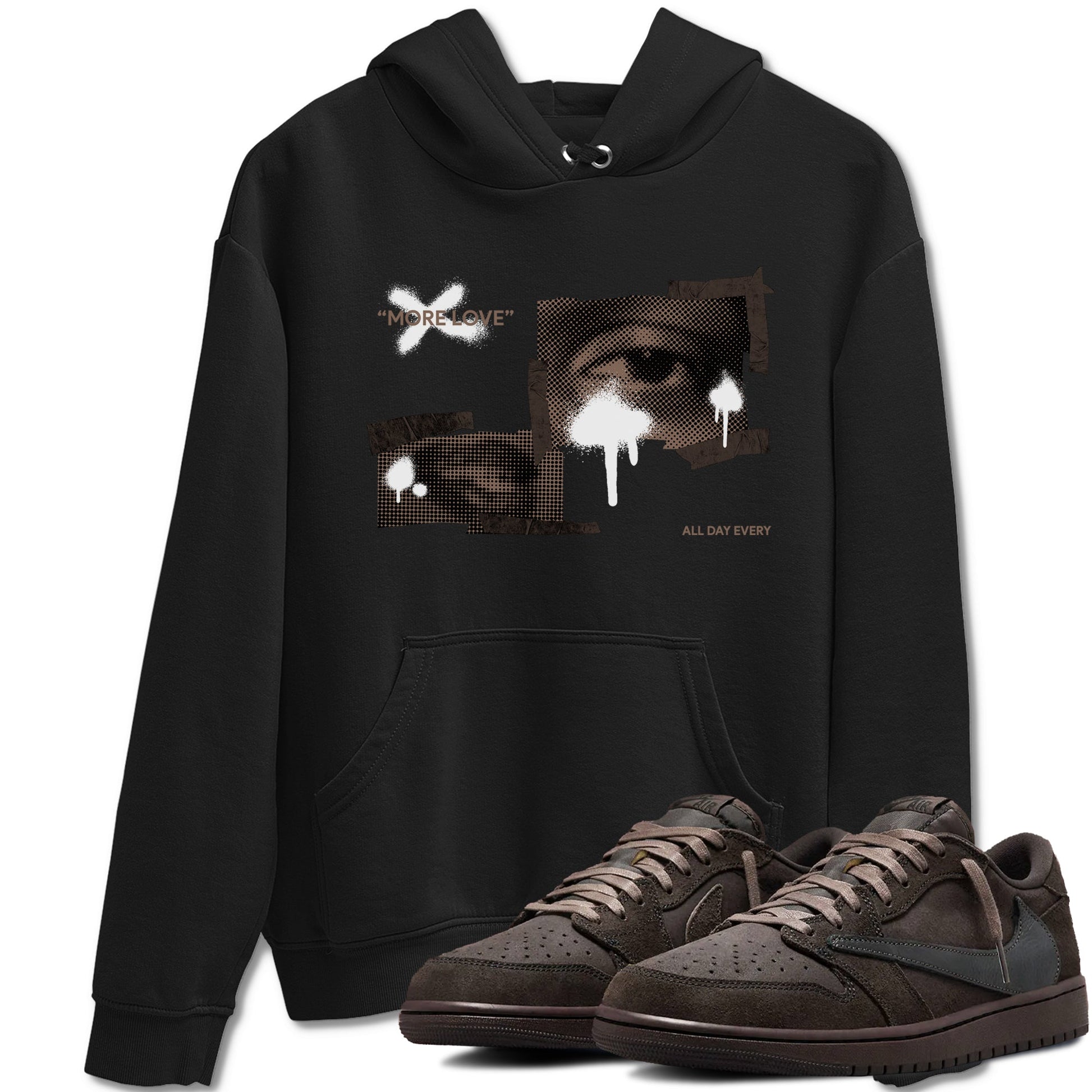 Air Jordan 1 Travis Scott Velvet Brown shirts to match jordans More Love sneaker match tees Travis Scott x Air Jordan 1 Low OG Velvet Brown best t shirts to wear with jordans SNRT Sneaker Tees unisex cotton Black 1 shirts