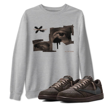 Air Jordan 1 Travis Scott Velvet Brown shirts to match jordans More Love sneaker match tees Travis Scott x Air Jordan 1 Low OG Velvet Brown best t shirts to wear with jordans SNRT Sneaker Tees unisex cotton Heather Grey 1 shirts