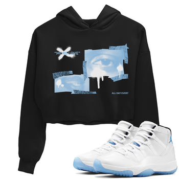 11s Retro Legend Blue shirts to match jordans More Love sneaker match tees Air Jordan 11 Legend Blue best t shirts to wear with jordans SNRT Sneaker Tees unisex cotton Black 1 crop tee