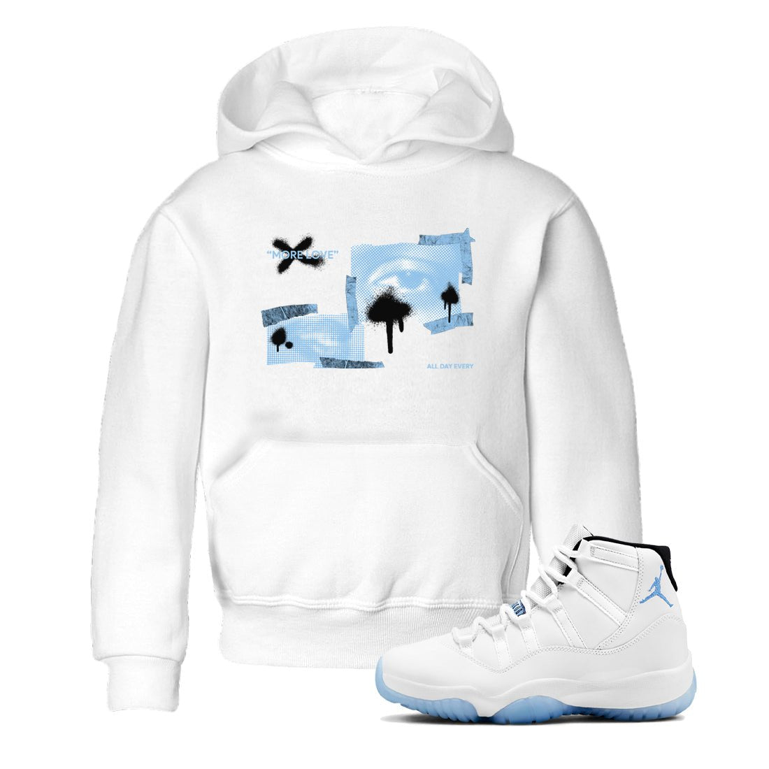 11s Retro Legend Blue shirts to match jordans More Love sneaker match tees Air Jordan 11 Legend Blue best t shirts to wear with jordans SNRT Sneaker Tees Youth Baby White 1 tee
